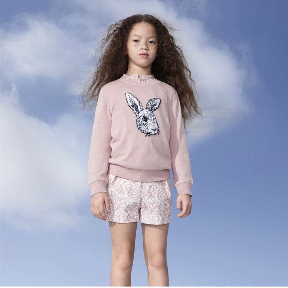 Victoria Beckham for Target Blush Pastel Pink Textured Bunny Rabbit Swea…
